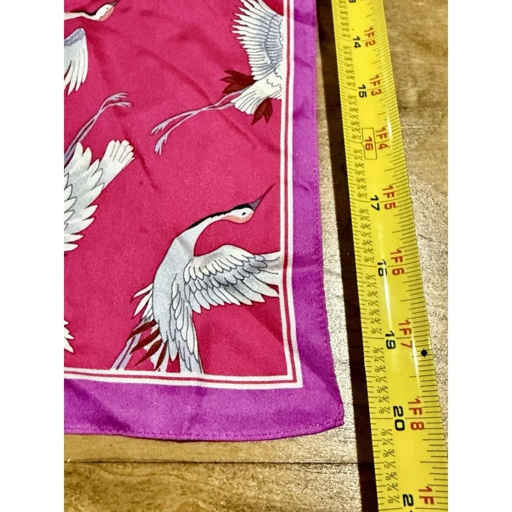 Vintage Pink Flying Cranes Square Neck Scarf Silky 21